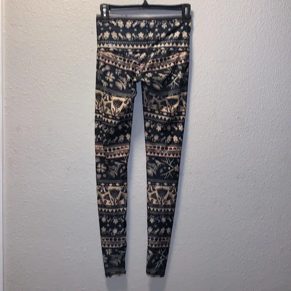 Rare Teeki leggings full length navy tan floral moon star antlers nature boho XS